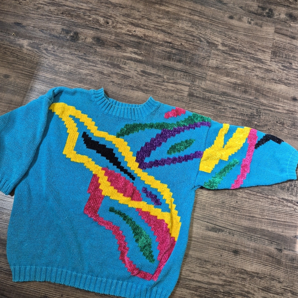 Mine Vibrant Blue Sweater with Abstract Design
